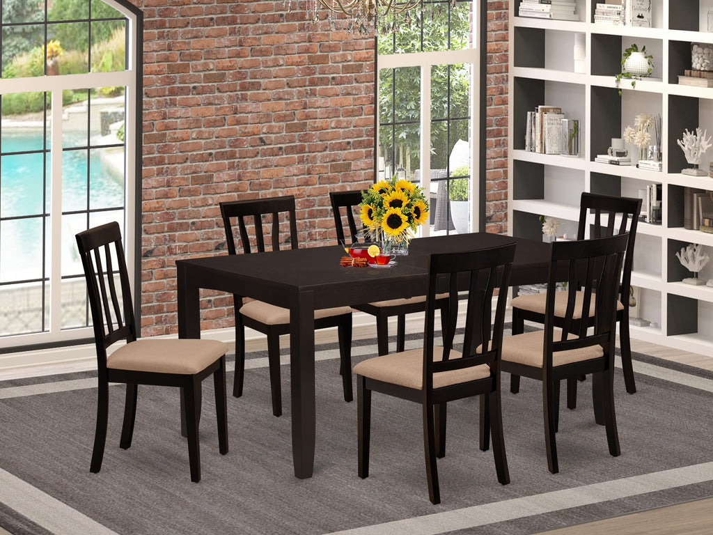 LYAN7-R3I-J 7-Piece Dining Set with Extendable Table and Linen Chairs in Rich Cappuccino Finish