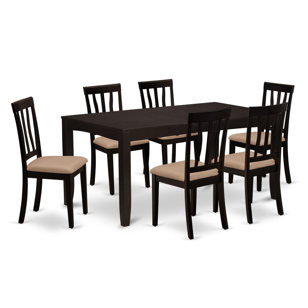 LYAN7-R3I-J 7-Piece Dining Set with Extendable Table and Linen Chairs in Rich Cappuccino Finish