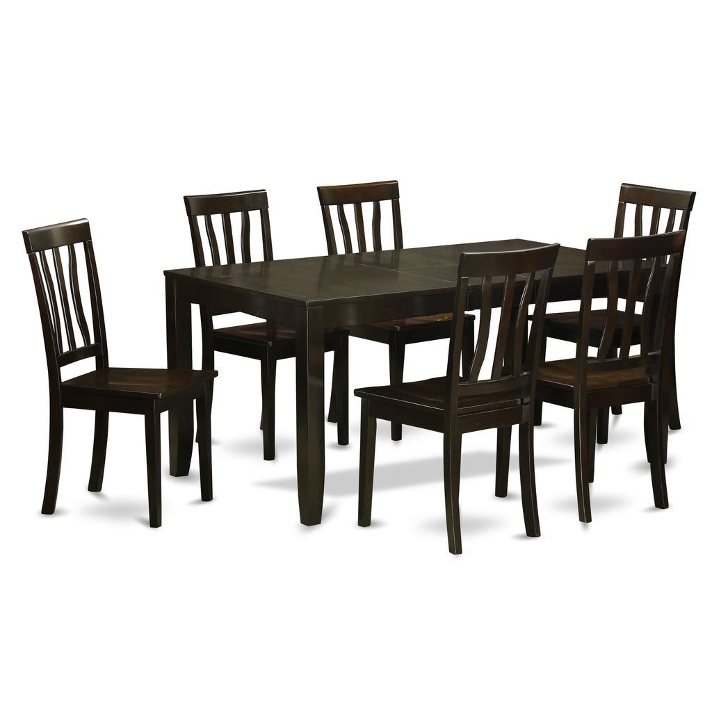 LYAN7-69I-6 7-Piece Dining Set with Expanding Leaf Table and 6 Chairs, 36x66 Inch, Espresso Finish