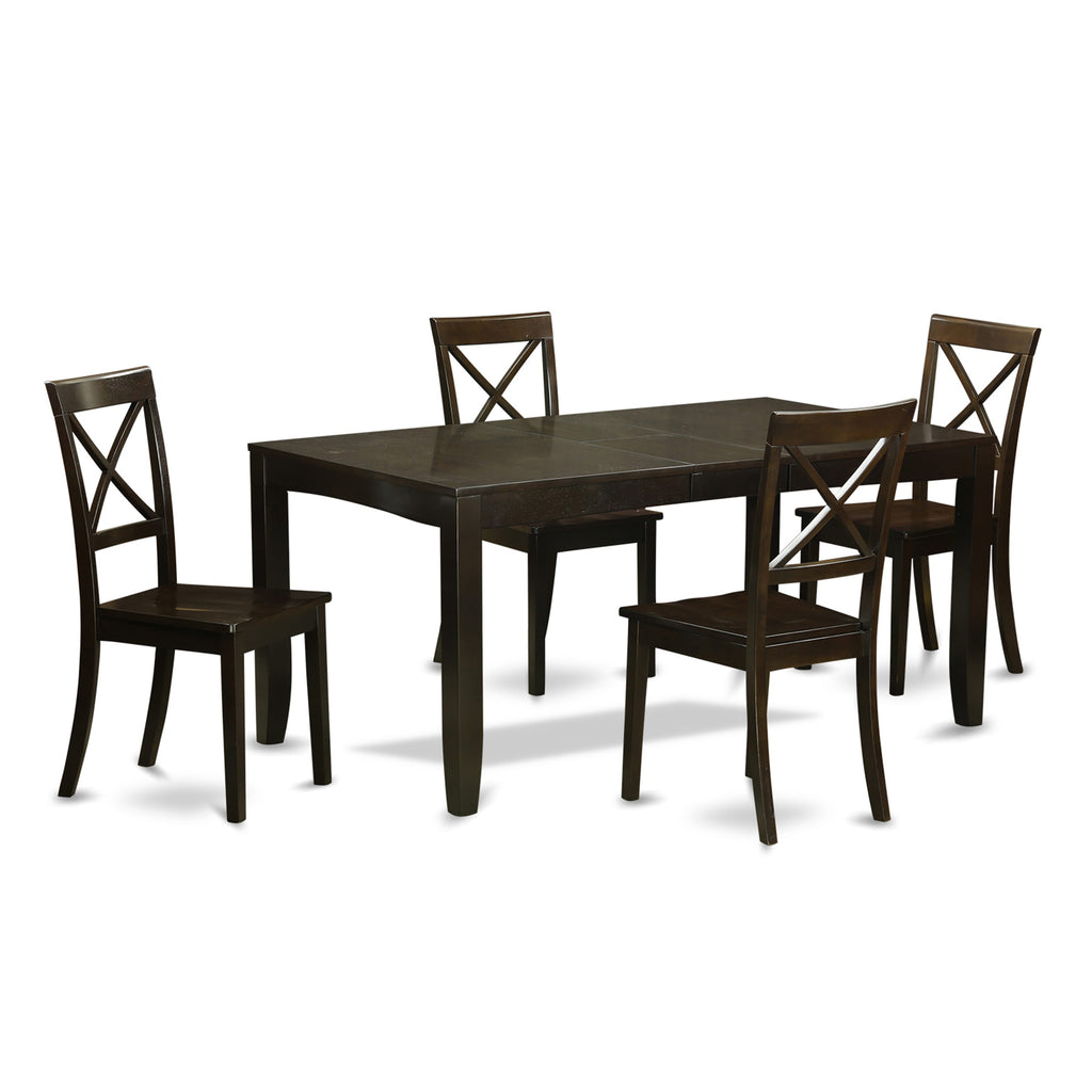 LYBO5-FJ1-P 5-Piece Dining Set for Four with Extending Table and Chairs, Warm Brown Finish