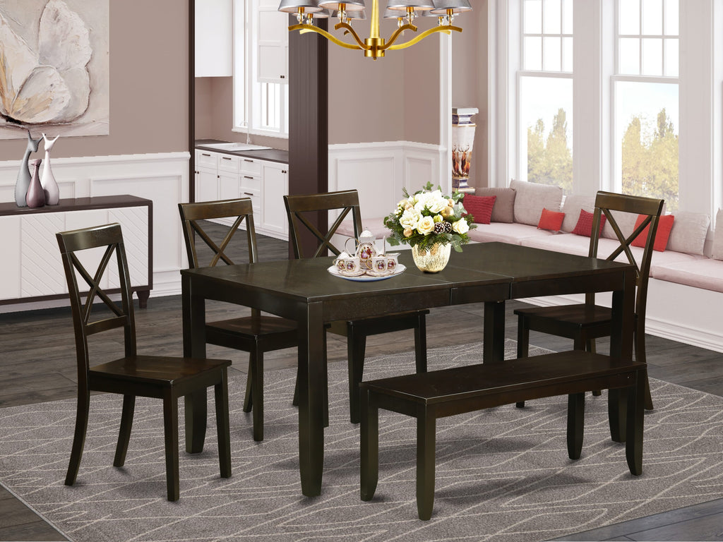 LYBO6-97Q-X Dining Ensemble 6 Pieces with a Versatile Rectangle Table & Seating, Warm Cappuccino Finish