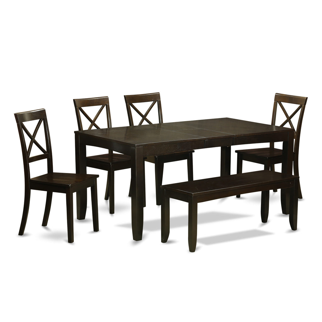 LYBO6-97Q-X Dining Ensemble 6 Pieces with a Versatile Rectangle Table & Seating, Warm Cappuccino Finish