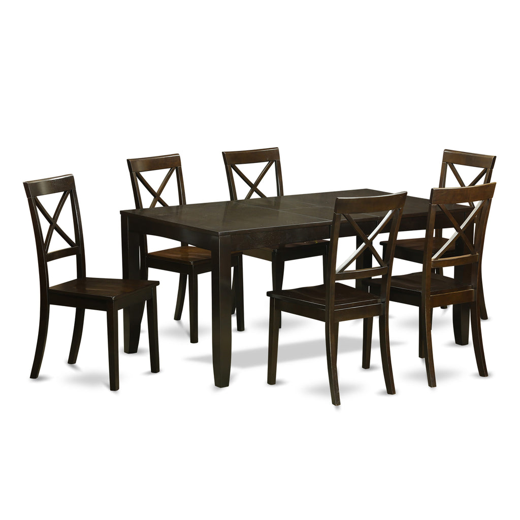 LYBO7-QIK-O 7-Piece Dining Ensemble Featuring Rectangle Table and 6 Chairs with Cappuccino Finish