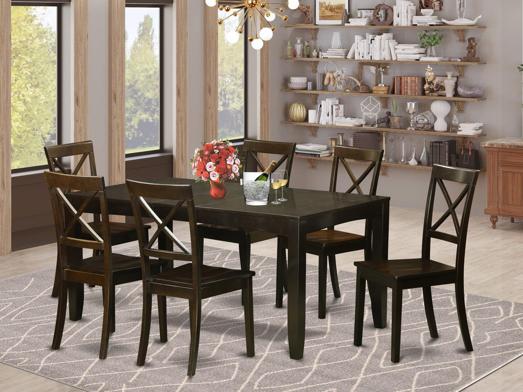 LYBO7-QIK-O 7-Piece Dining Ensemble Featuring Rectangle Table and 6 Chairs with Cappuccino Finish