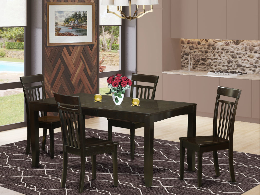 LYCA5-T29-5 Contemporary 5-Piece Dining Ensemble with Extendable Rectangular Table and Four Chairs in Rich Espresso, 36x66