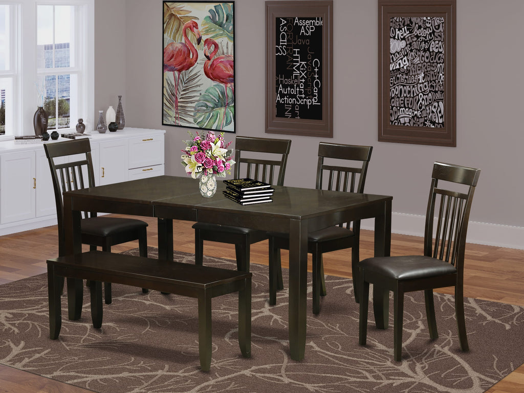 LYCA6-HYN-6S 6-Piece Dining Ensemble with Extension Leaf includes Rectangle Table, 4 Faux Leather Seats & Bench, 36x66
