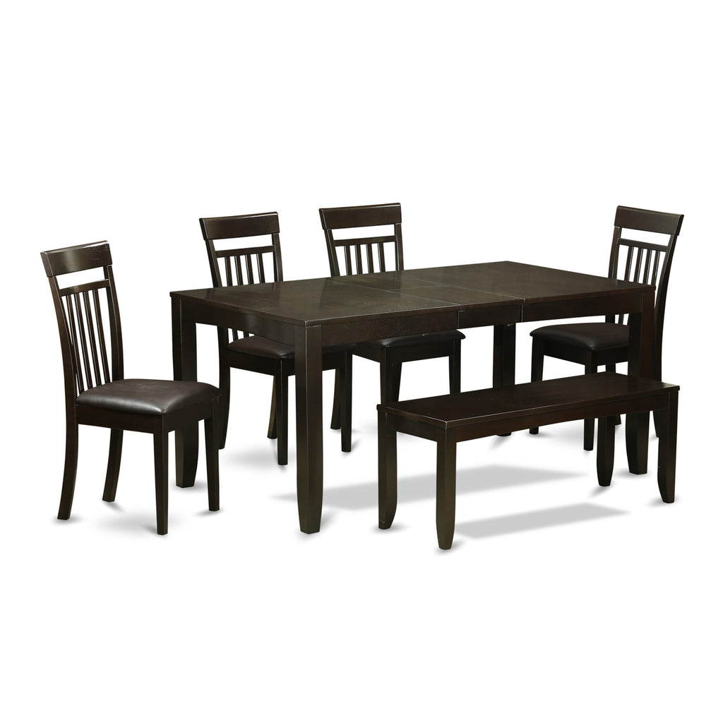LYCA6-HYN-6S 6-Piece Dining Ensemble with Extension Leaf includes Rectangle Table, 4 Faux Leather Seats & Bench, 36x66