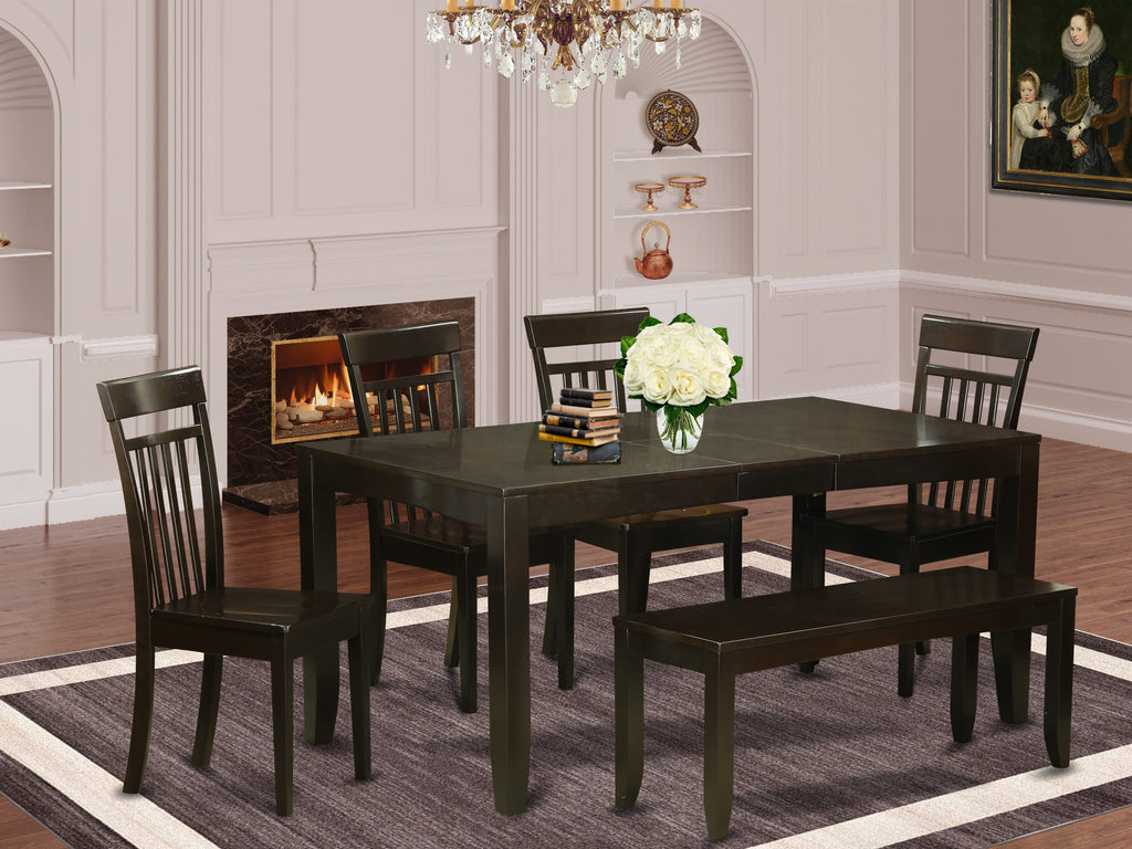 LYCA6-VF6-D 6-Piece Dining Ensemble with Rectangular Table, Leaf, Chairs & Bench, Cappuccino