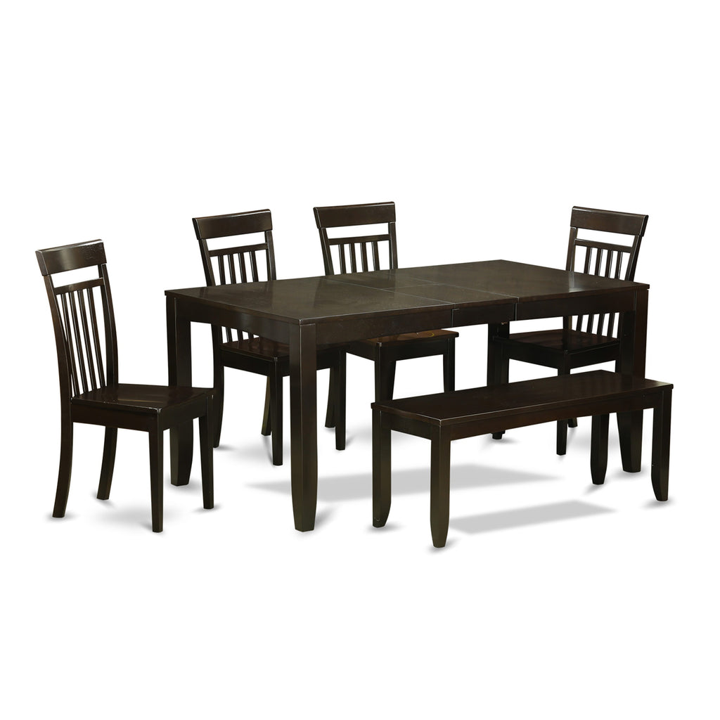 LYCA6-VF6-D 6-Piece Dining Ensemble with Rectangular Table, Leaf, Chairs & Bench, Cappuccino