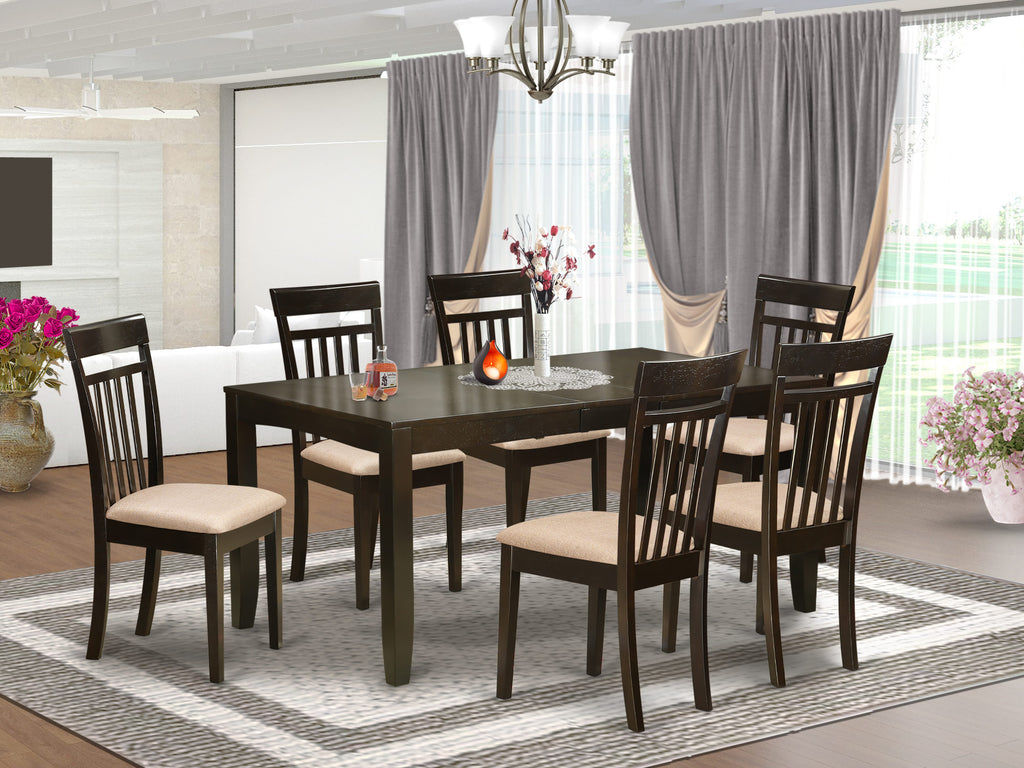 LYCA7-AHM-B Dining Ensemble with Rectangular Table and 6 Fabric Chairs in Cappuccino, 36x66 In.