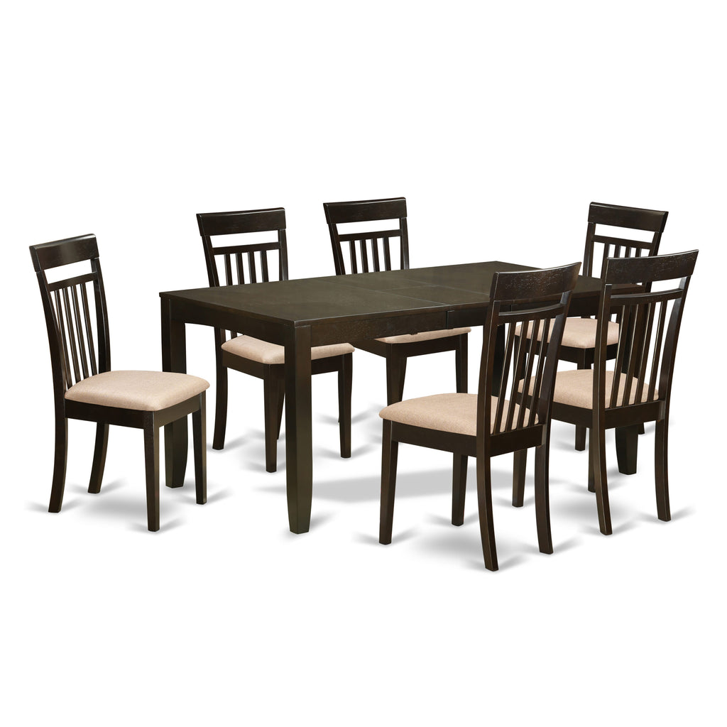 LYCA7-AHM-B Dining Ensemble with Rectangular Table and 6 Fabric Chairs in Cappuccino, 36x66 In.