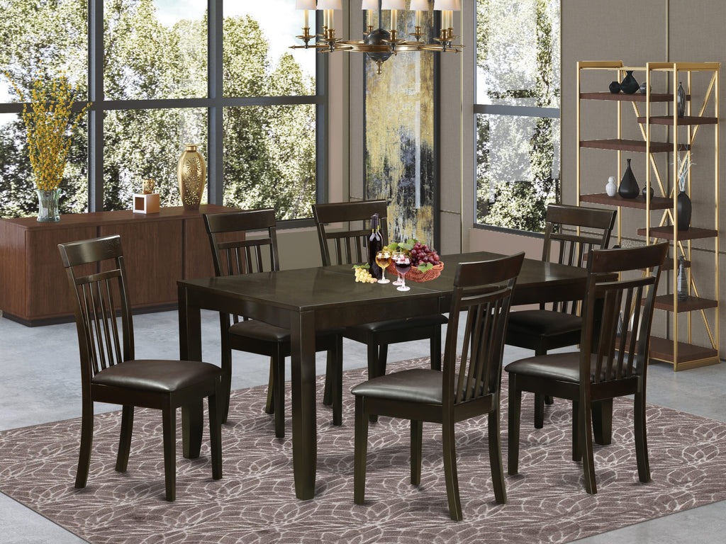 LYCA7-L74-99 7-Piece Dining Suite with Expandable Rectangular Table and 6 Leather-style Chairs in Rich Cappuccino Finish
