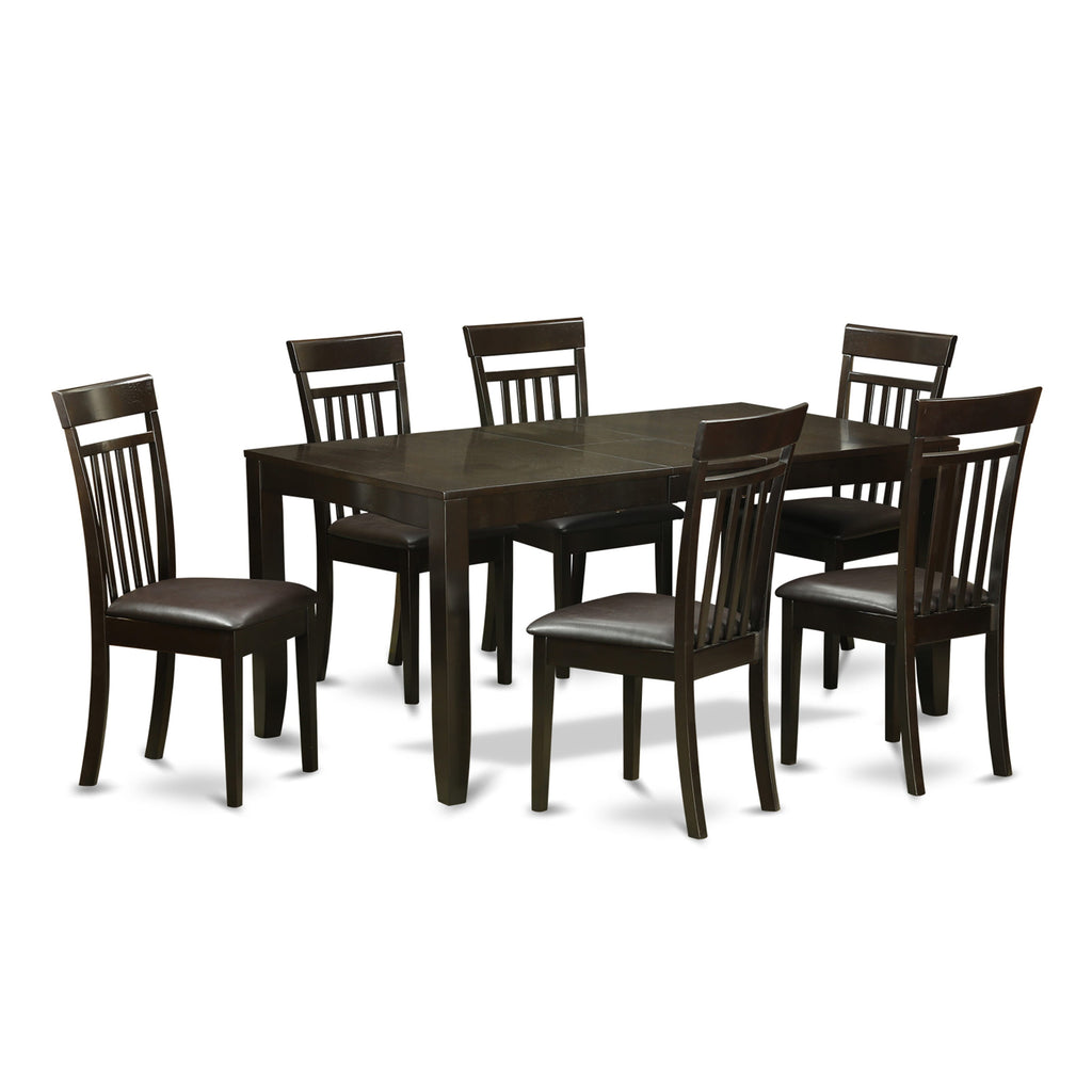 LYCA7-L74-99 7-Piece Dining Suite with Expandable Rectangular Table and 6 Leather-style Chairs in Rich Cappuccino Finish