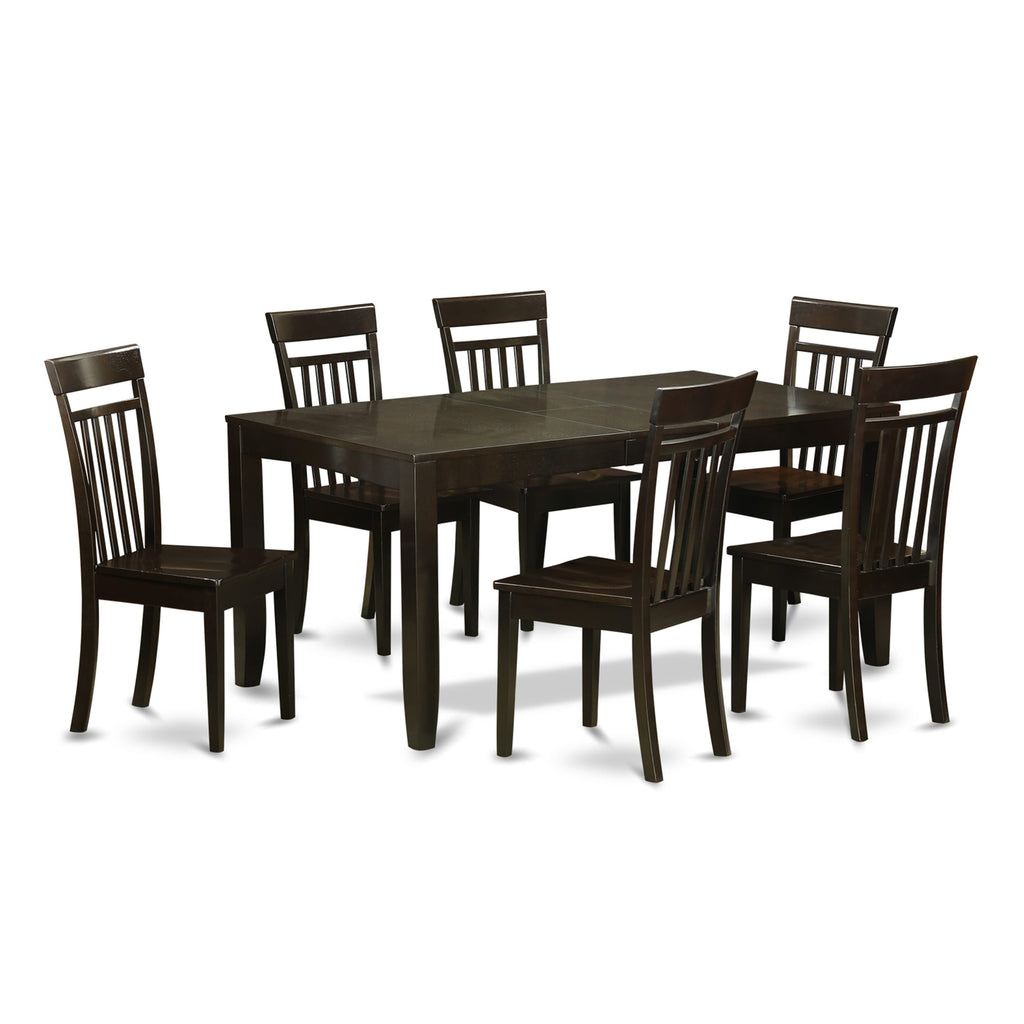 Elegant LYCA7-O8L-Q 7-Piece Rectangle Dining Set with Chic Leaf Extension & 6 Chairs, 36x66, Cappuccino Finish