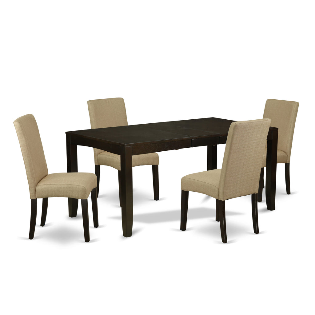 LYDR5-JCS-QS 5 Pc Dining Ensemble with Expanding Butterfly Leaf Table and 4 Upholstered Chairs, 66 Cappuccino