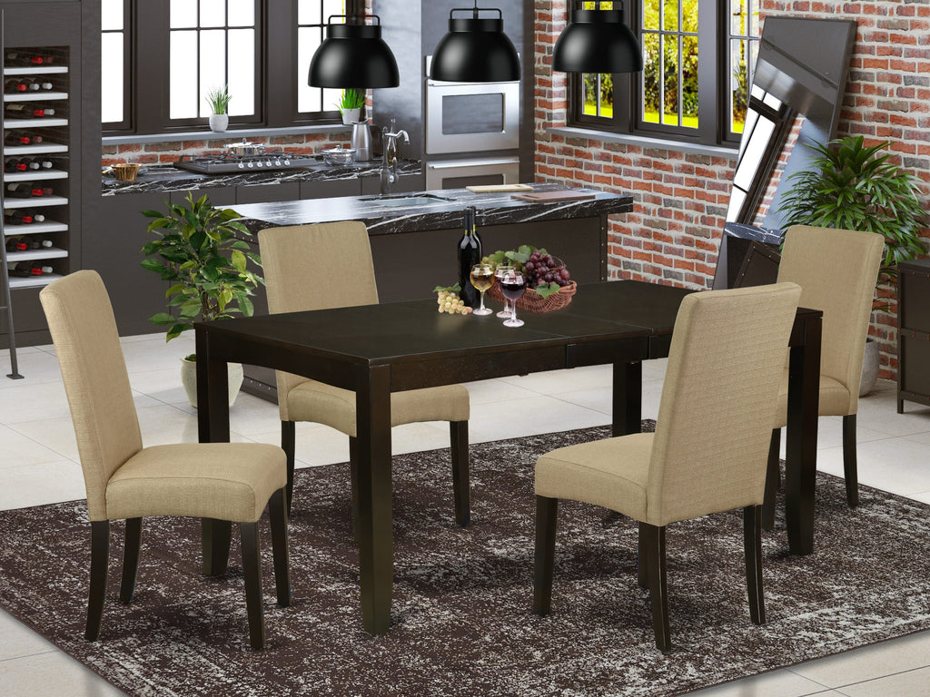 LYDR5-JCS-QS 5 Pc Dining Ensemble with Expanding Butterfly Leaf Table and 4 Upholstered Chairs, 66 Cappuccino