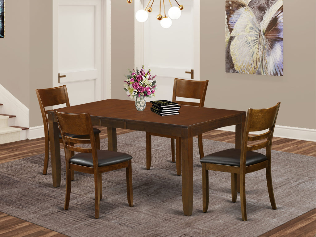 LYFD5-Y0K-O2 Elegant 5-Piece Dining Ensemble with Rectangular Extension Table & Luxurious Seating