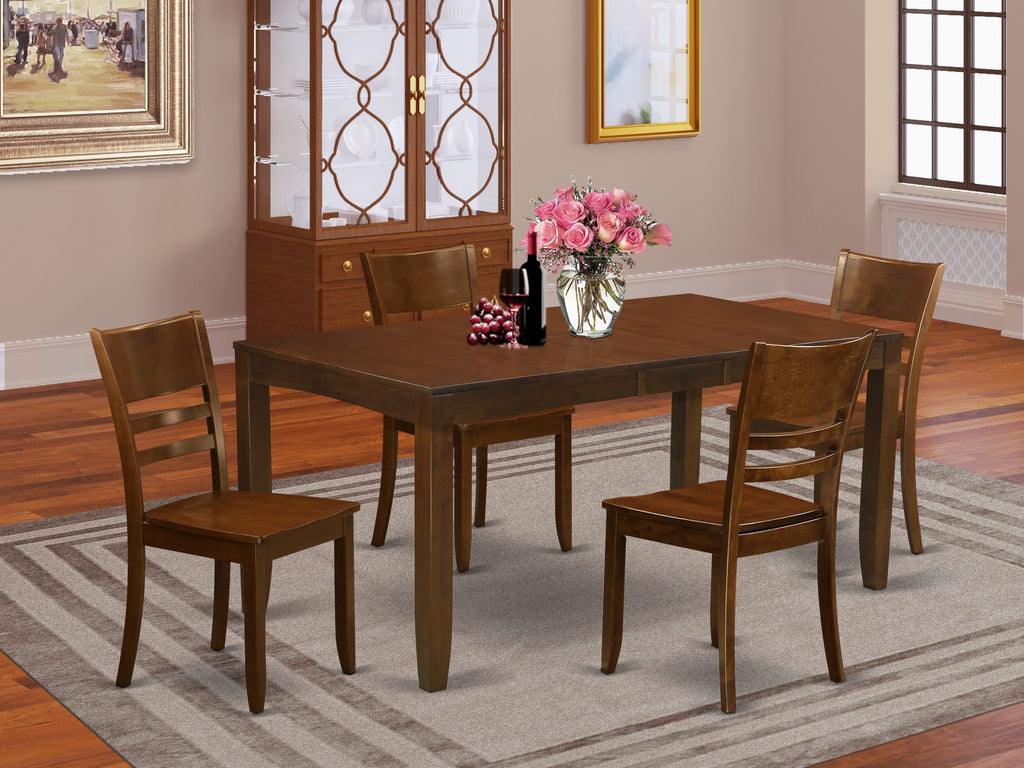 Versatile Dining Ensemble LYFD5-NZA-W Rectangle Table with Butterfly Leaf & 4 Seating Chairs