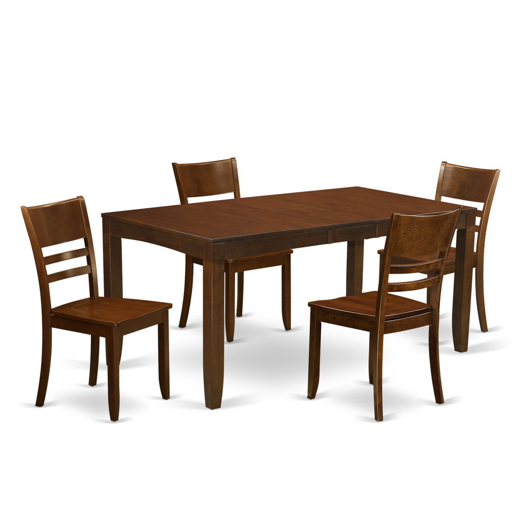 Versatile Dining Ensemble LYFD5-NZA-W Rectangle Table with Butterfly Leaf & 4 Seating Chairs