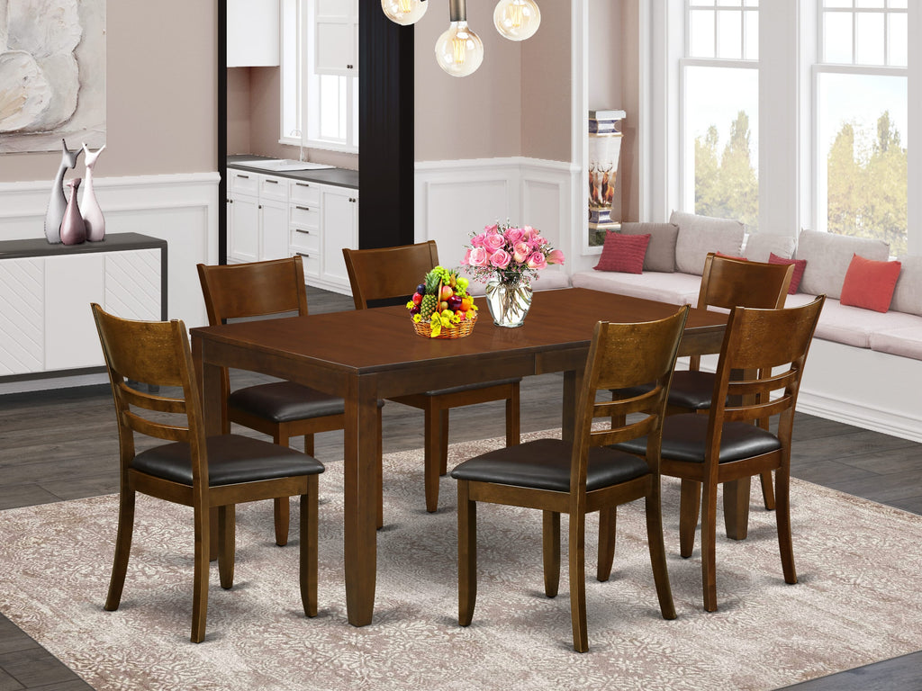 LYFD7-AYX-RU Stylish 7 Piece Dining Set with Leather Chairs and Expandable Table, Warm Espresso Finish