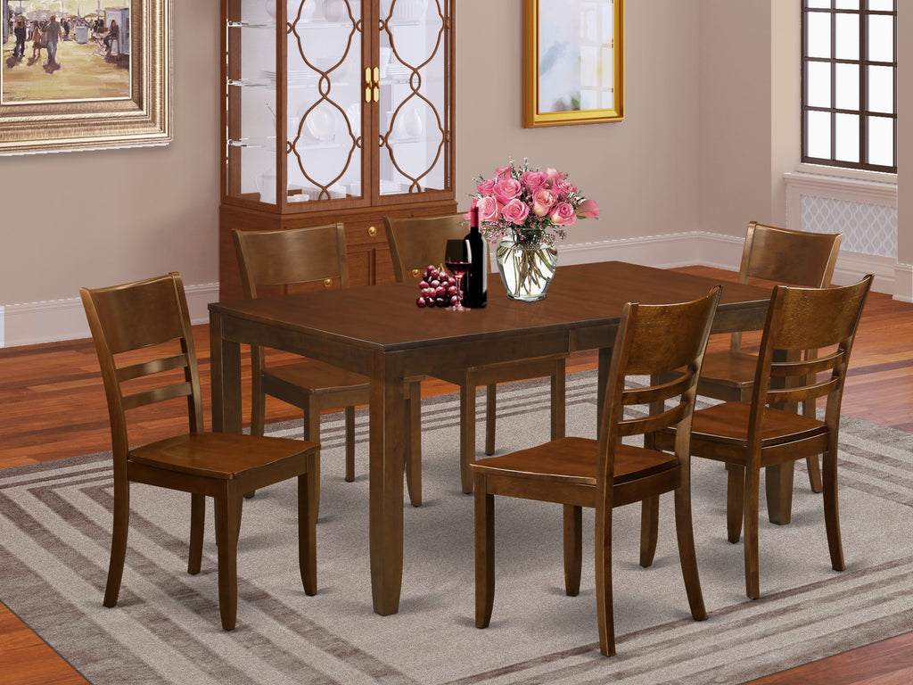 LYFD7-0N2-I 7 Piece Dining Ensemble with Expanding Rectangular Table & Six Chairs, Rich Espresso