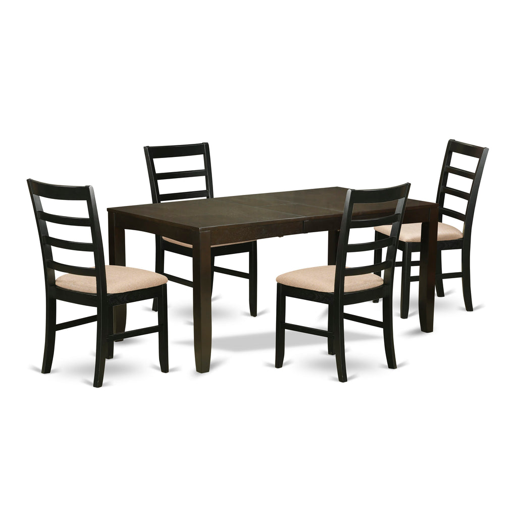 LYPF5-3LV-I 5-Piece Dining Ensemble for 4, Butterfly Leaf Table & Upholstered Seats, Stylish Cappuccino Finish