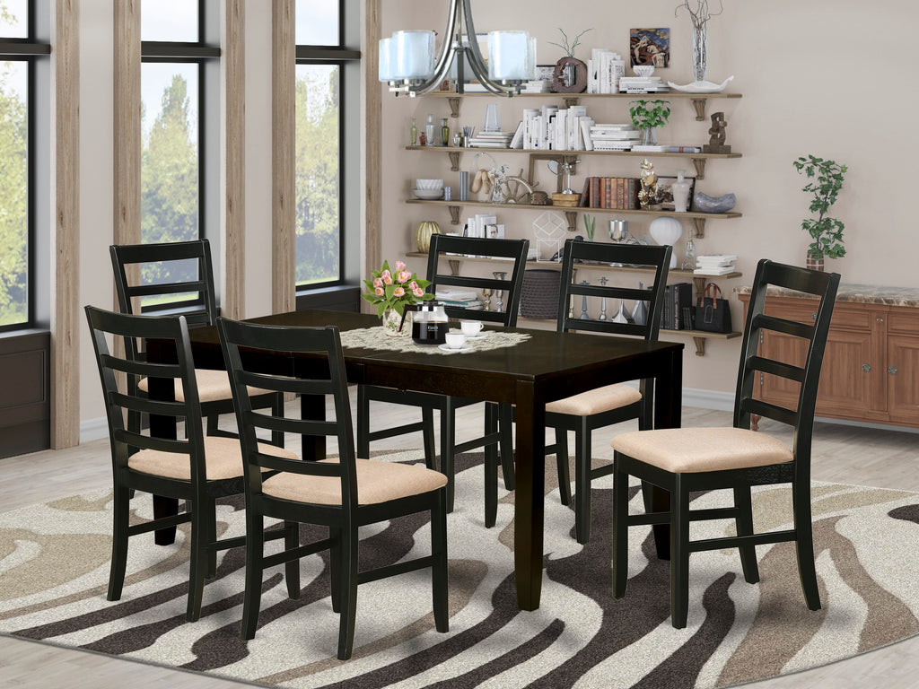 LYPF7-IVY-0 7-Piece Dining Ensemble with Butterfly Leaf Table & 6 Upholstered Chairs, 36x66 In, Brown