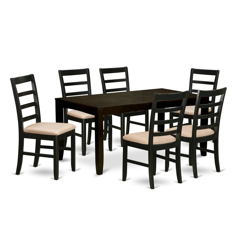 LYPF7-IVY-0 7-Piece Dining Ensemble with Butterfly Leaf Table & 6 Upholstered Chairs, 36x66 In, Brown