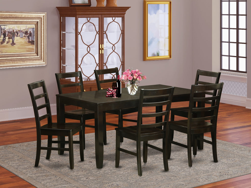 LYPF7-846-C 7-Piece Dining Ensemble with Rectangular Table and Chairs, Warm Cappuccino Finish