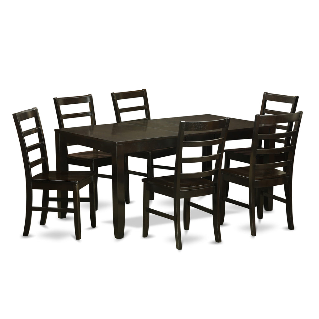 LYPF7-846-C 7-Piece Dining Ensemble with Rectangular Table and Chairs, Warm Cappuccino Finish