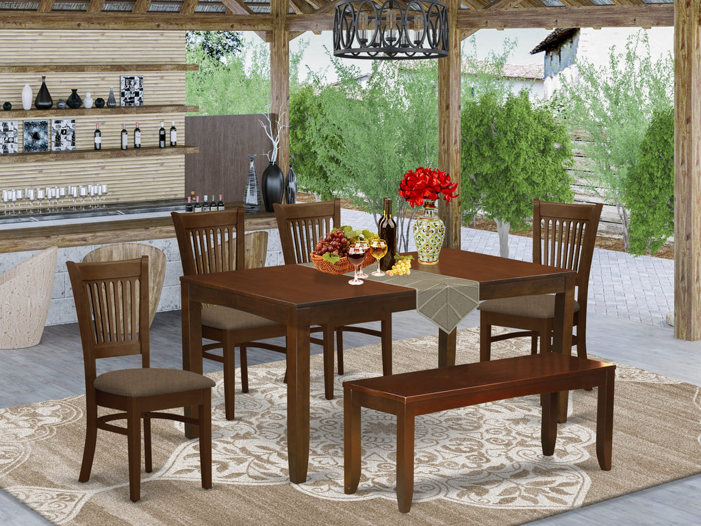 LYVA6-O9E-3 Dining Ensemble  6-Seat Set with Expanding Rectangle Table, Espresso Finish - Includes Seating and Bench