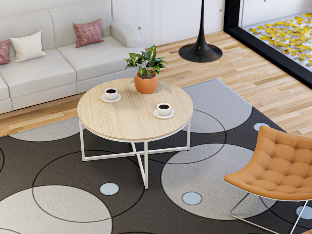 MDCTWYN Madison Round Center Table with White Powder Frame and Laminate Top, 35 Inch