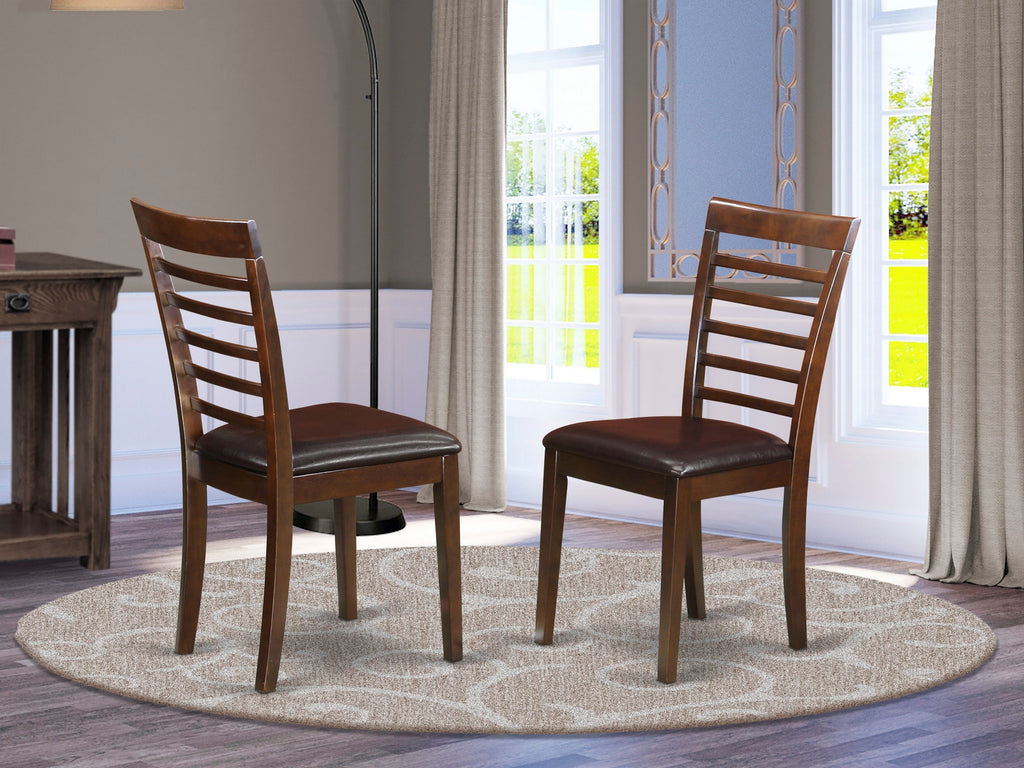 MLC-MIR-6N Elegant Mahogany Dining Chairs Faux Leather Upholstery, Set of 2 Wood Frame