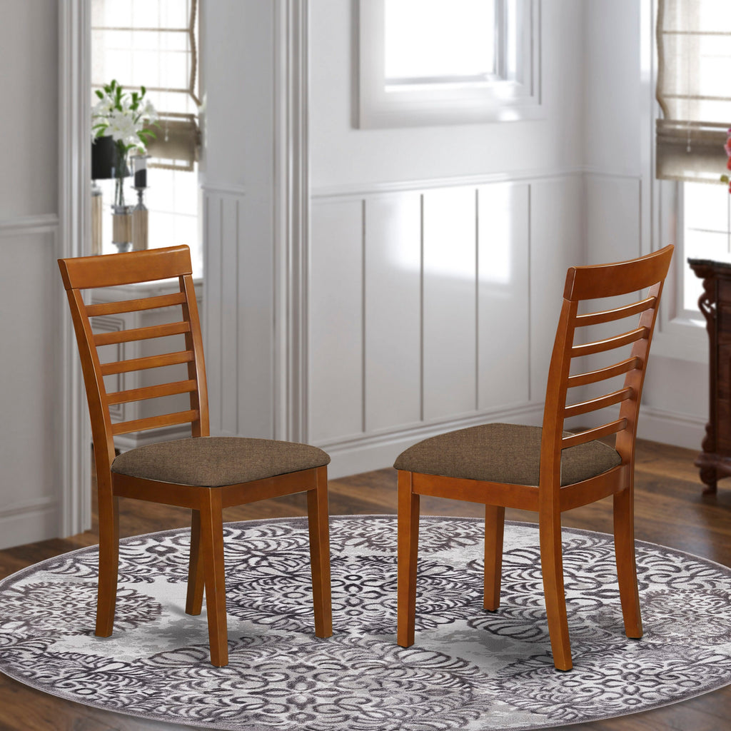 MLC-S63-Y Chic Milan Linen Upholstered Dining Chairs, Set of 2 in Rich Saddle Brown Tone Wood Finish