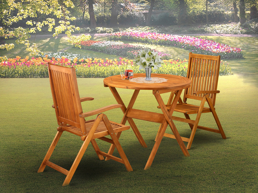 MNCN3TEG4 - 3-Piece Lounge Bistro Set with Round Wooden Table & Adjustable Arm Chairs, 30 Natural Finish