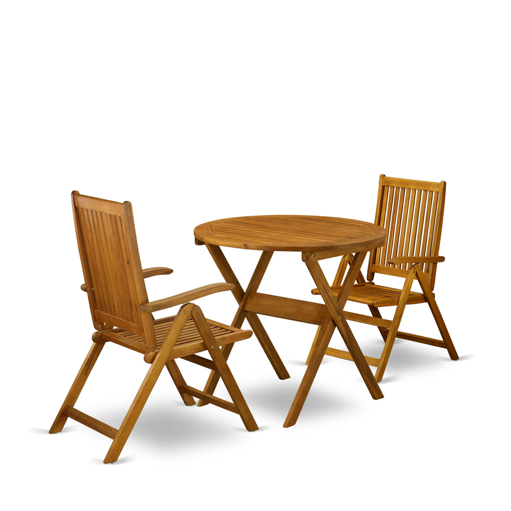MNCN3TEG4 - 3-Piece Lounge Bistro Set with Round Wooden Table & Adjustable Arm Chairs, 30 Natural Finish