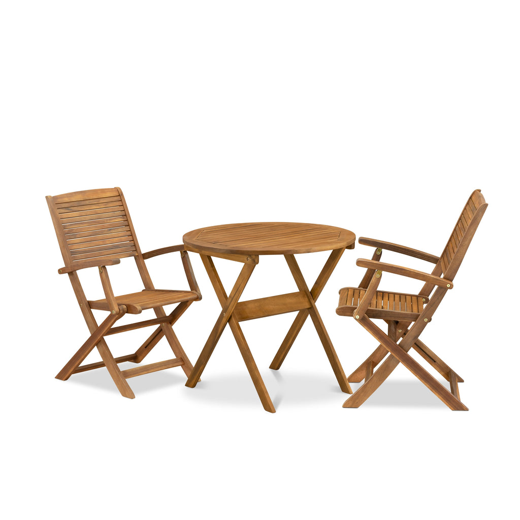 Outdoor Bistro Set MNHD3MXFQ Charming 3-Piece Acacia Wood Table and Chair Ensemble with Natural Oil Finish