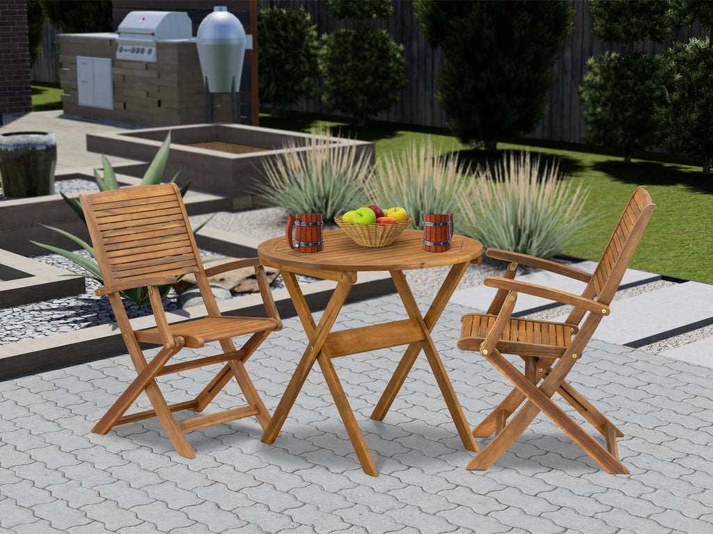 Outdoor Bistro Set MNHD3MXFQ Charming 3-Piece Acacia Wood Table and Chair Ensemble with Natural Oil Finish