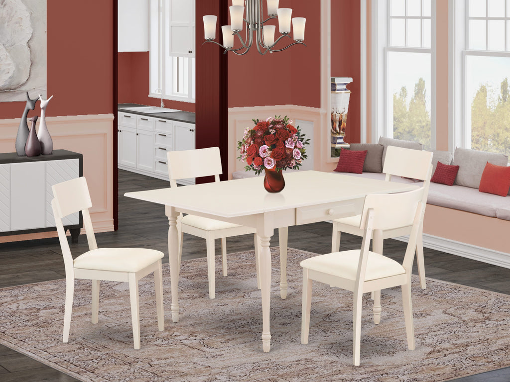 MZAD5-NGN-0O 5-Piece Dining Ensemble Expanding Table & Comfy Leatherette Seats, 36x54 in Bright White