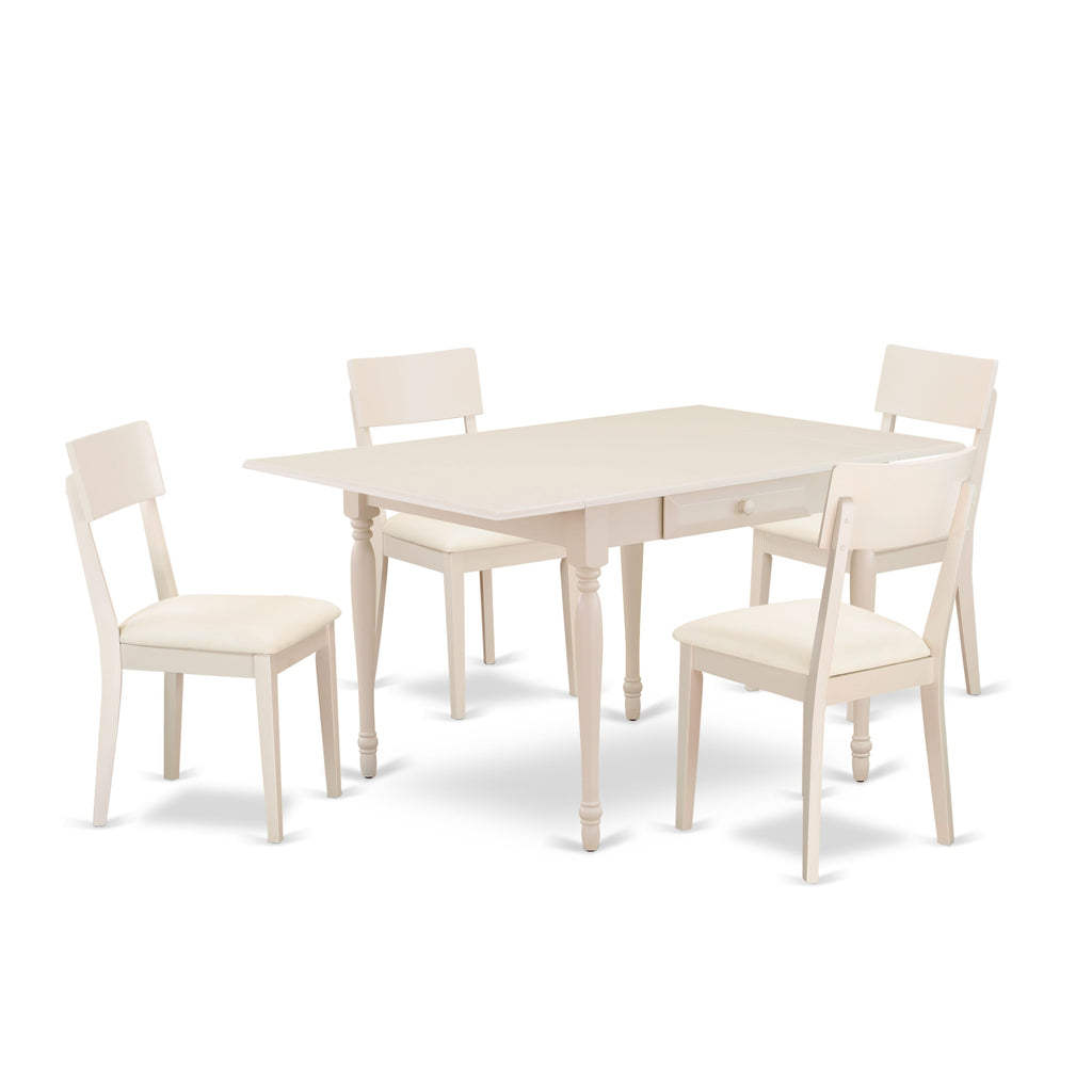 MZAD5-NGN-0O 5-Piece Dining Ensemble Expanding Table & Comfy Leatherette Seats, 36x54 in Bright White
