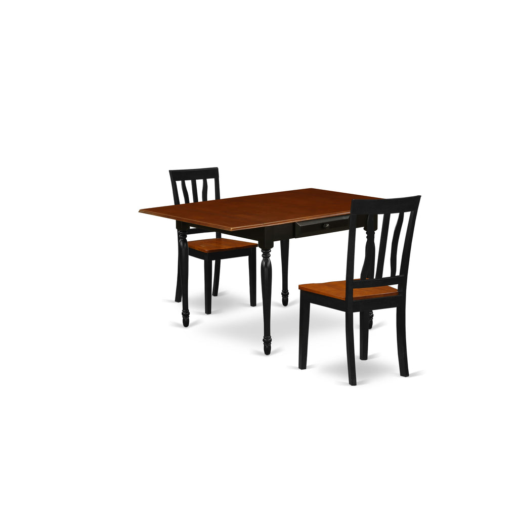 MZAN3-7D3-J 3-Piece Compact Dining Set with Drop-Leaf Rectangle Table & Wood Chairs, 36x54, Black & Cherry
