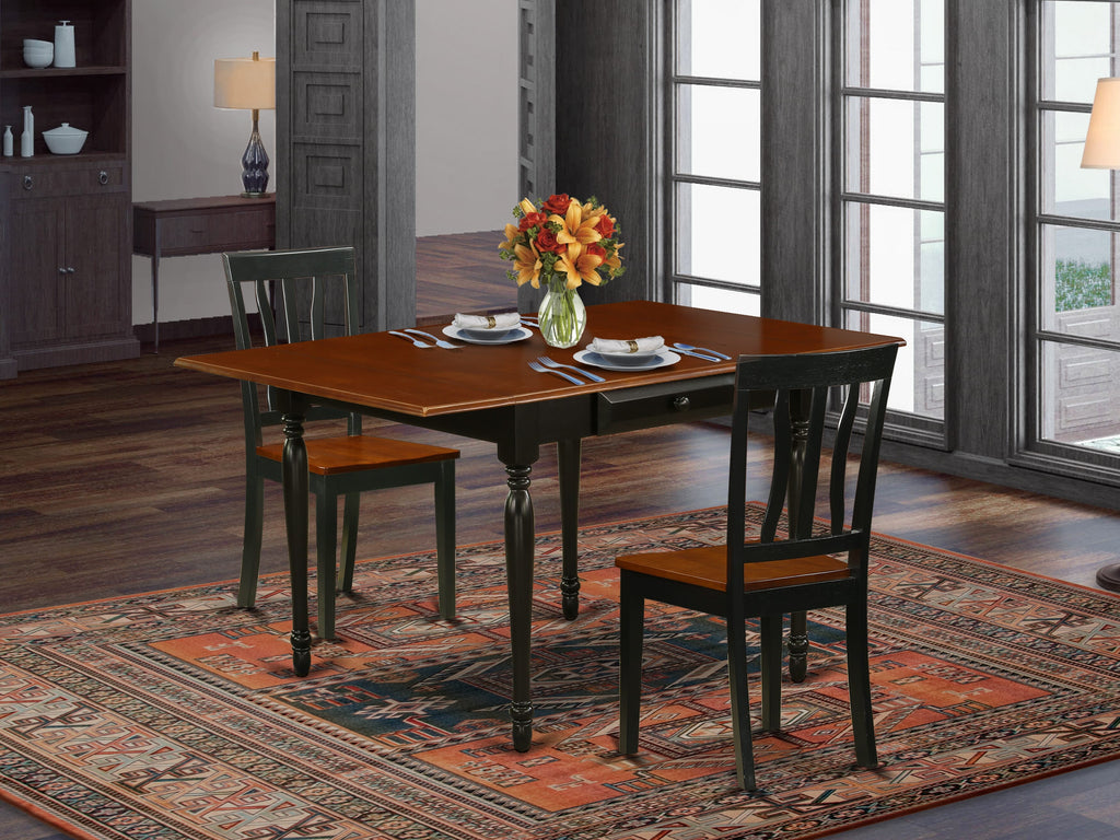 MZAN3-7D3-J 3-Piece Compact Dining Set with Drop-Leaf Rectangle Table & Wood Chairs, 36x54, Black & Cherry