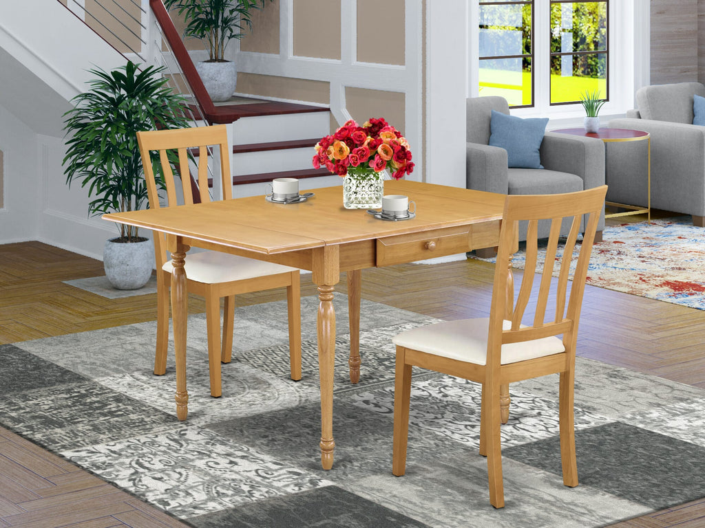 MZAN3-WR0-YZ 3-Piece Dining Ensemble with Oak Drop-leaf Table & 2 Faux Leather Chairs