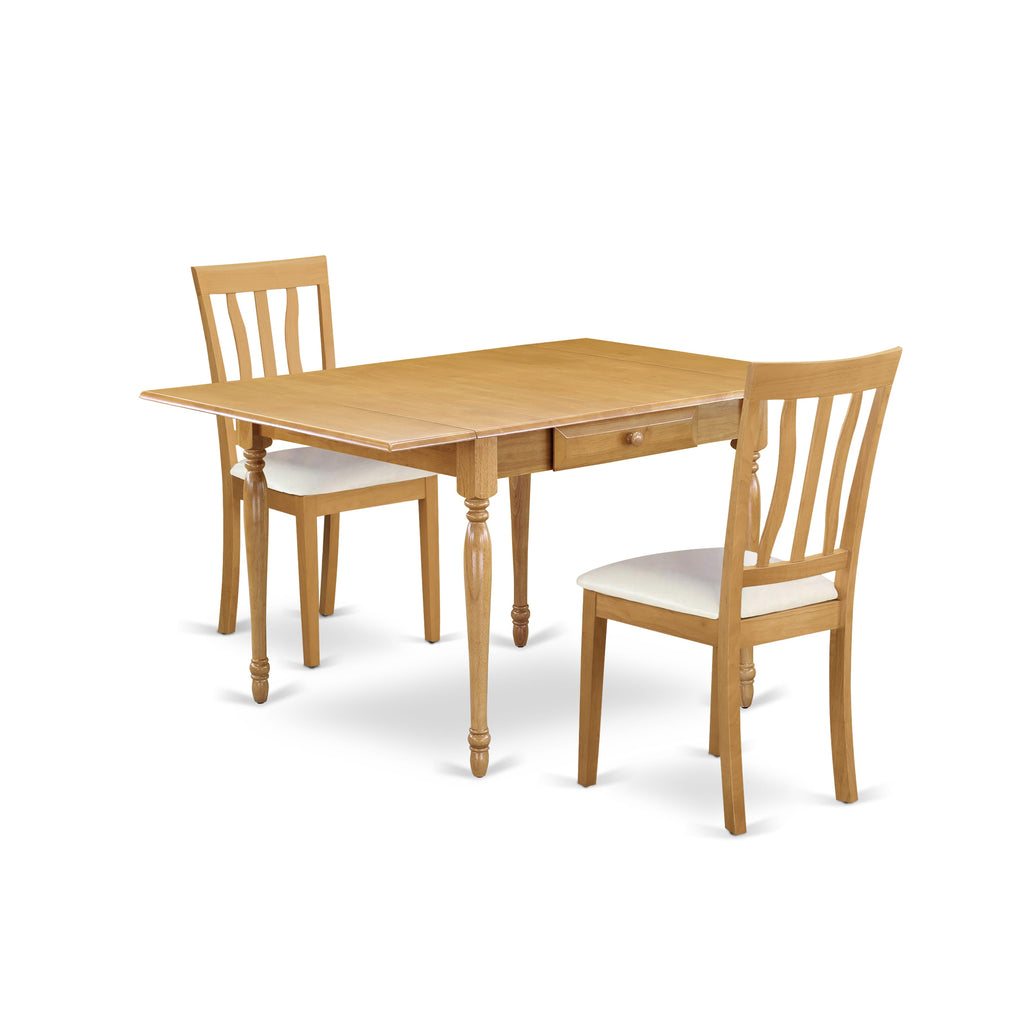 MZAN3-WR0-YZ 3-Piece Dining Ensemble with Oak Drop-leaf Table & 2 Faux Leather Chairs
