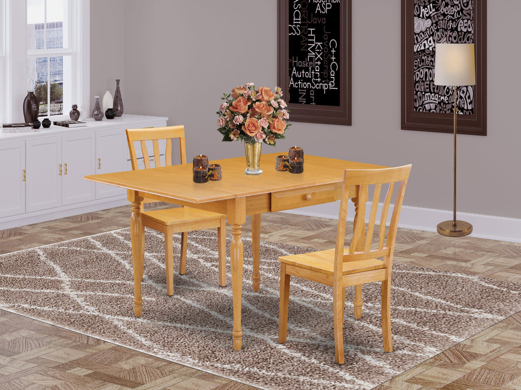 Dining Set MZAN3-9BE-J Compact Dining Solution with Expandable Table and Two Chairs in Warm Oak Finish