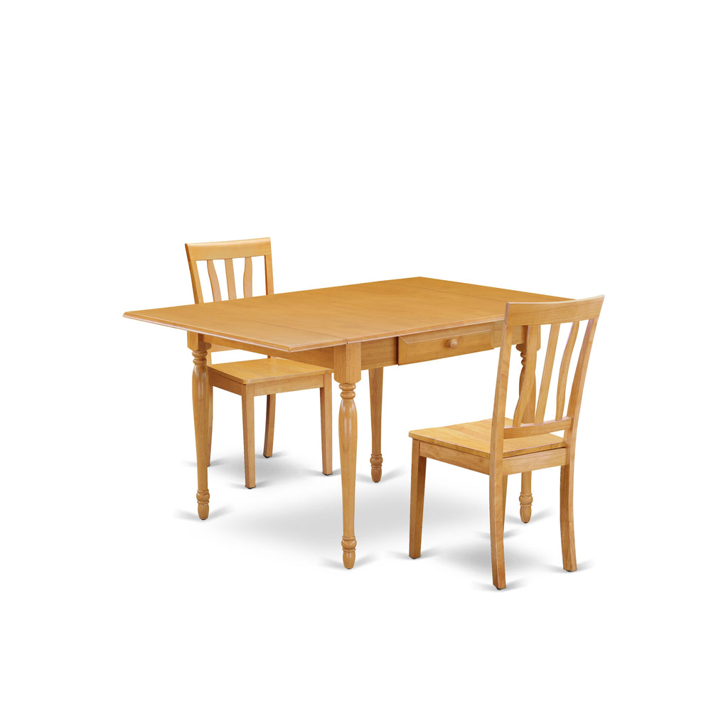Dining Set MZAN3-9BE-J Compact Dining Solution with Expandable Table and Two Chairs in Warm Oak Finish