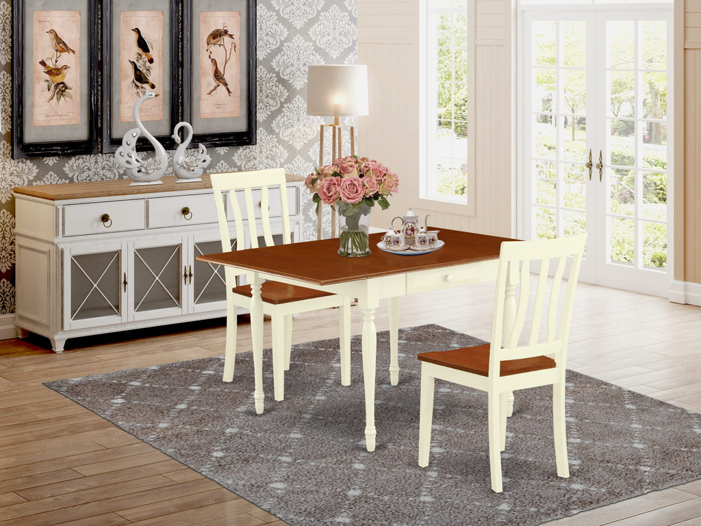 MZAN3-BUV-E 3-Piece Dining Ensemble with Foldable Rectangle Table & Two Chairs, Buttermilk-Cherry Elegance