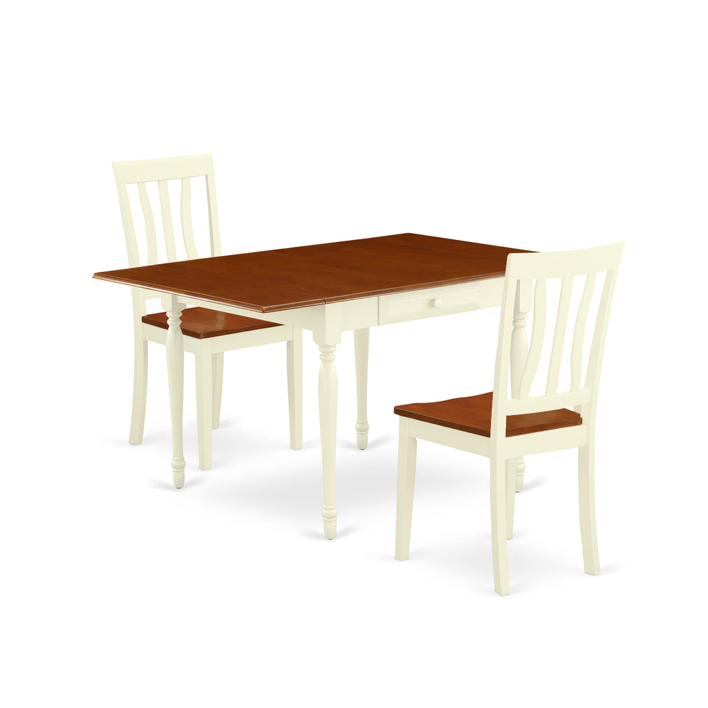MZAN3-BUV-E 3-Piece Dining Ensemble with Foldable Rectangle Table & Two Chairs, Buttermilk-Cherry Elegance