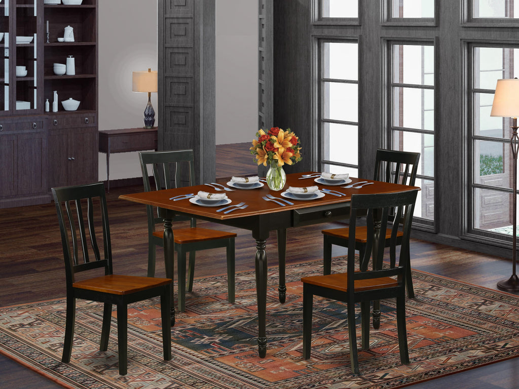 MZAN5-4J0-2 Elegant 5-Piece Rectangular Table with Dropleaf and Comfortable Chair Ensemble in Rich Black & Cherry
