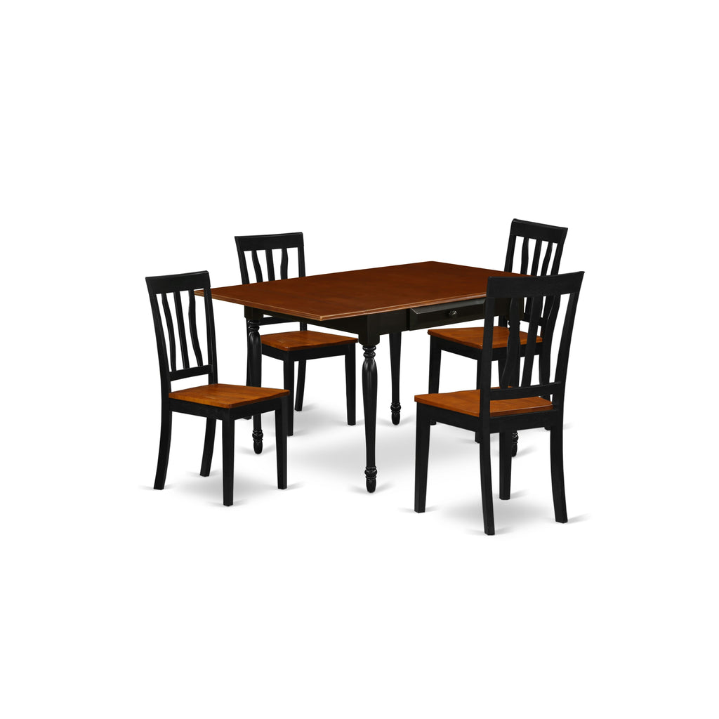 MZAN5-4J0-2 Elegant 5-Piece Rectangular Table with Dropleaf and Comfortable Chair Ensemble in Rich Black & Cherry